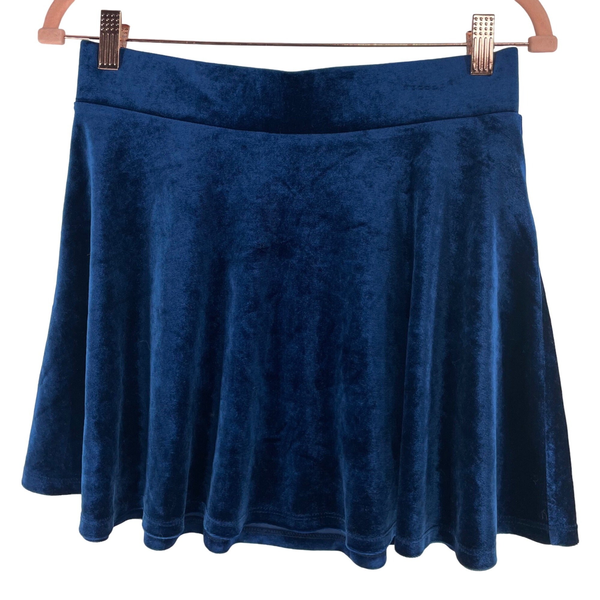 NWT Forever 21 Women's Size Large Cobalt Blue A-Line Velour/Velvet Mini Skirt