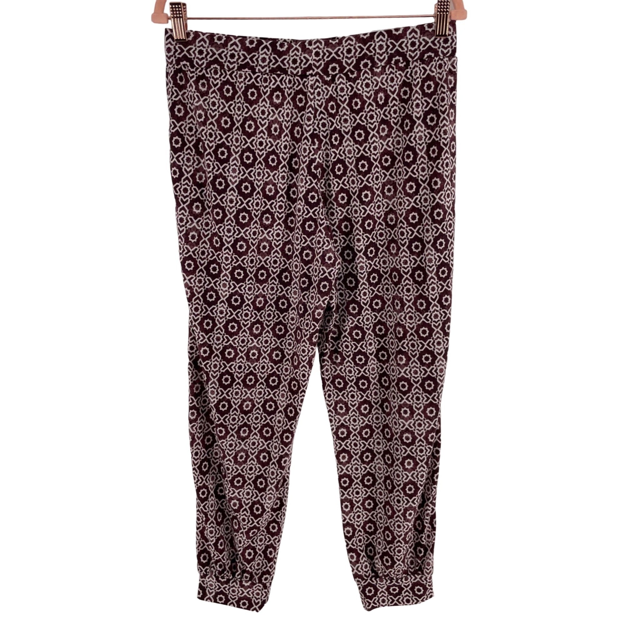 Primark Women's Size 10 Burgundy/White Elastic Stretch Band Drawstring Pants