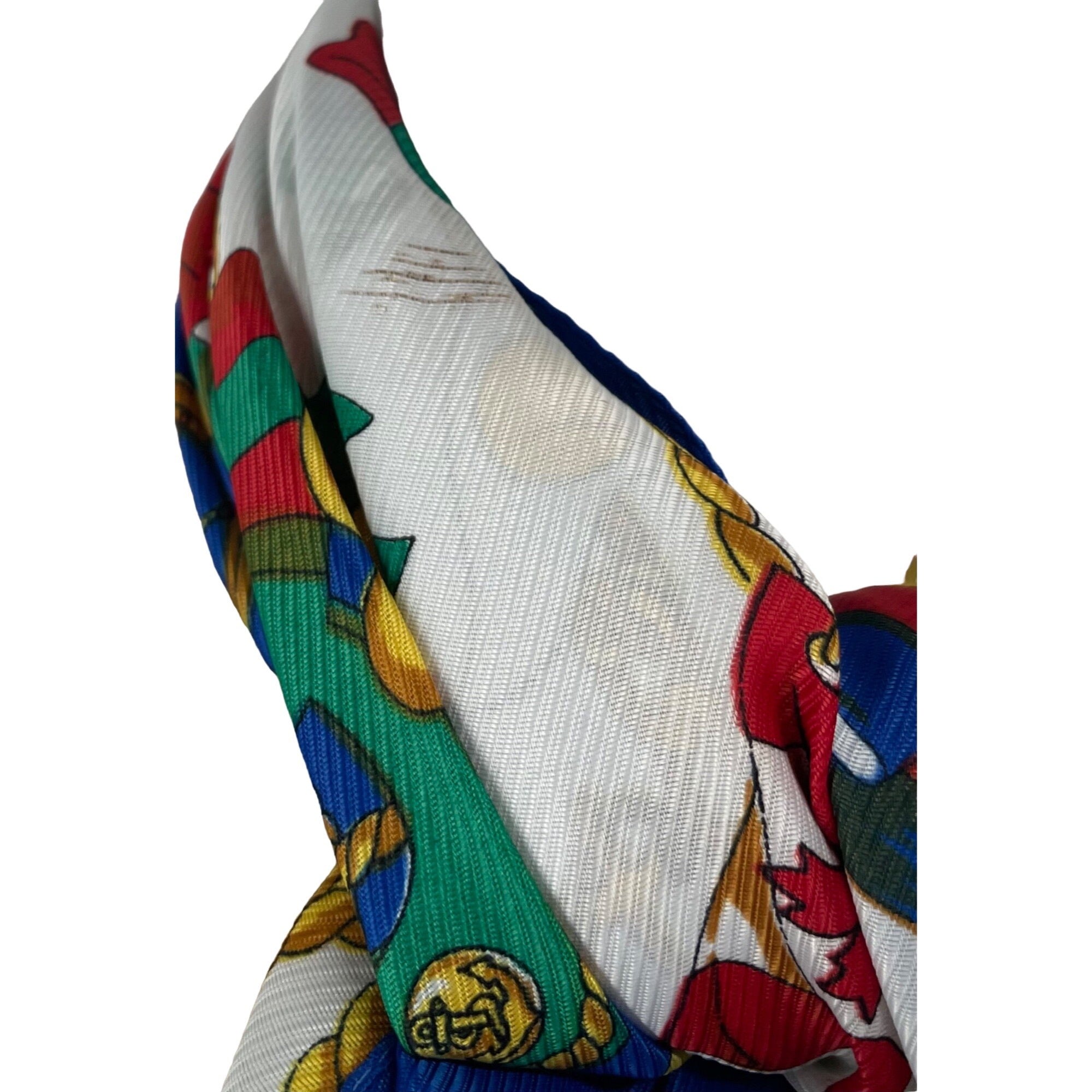 Women's White & Blue Faux Silk Sailor Scarf W/ Flags from Different Nations