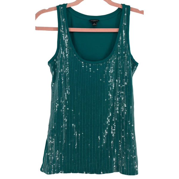 Ann Taylor Women's Size XS Sleeveless Teal Sequin Front Tank Top