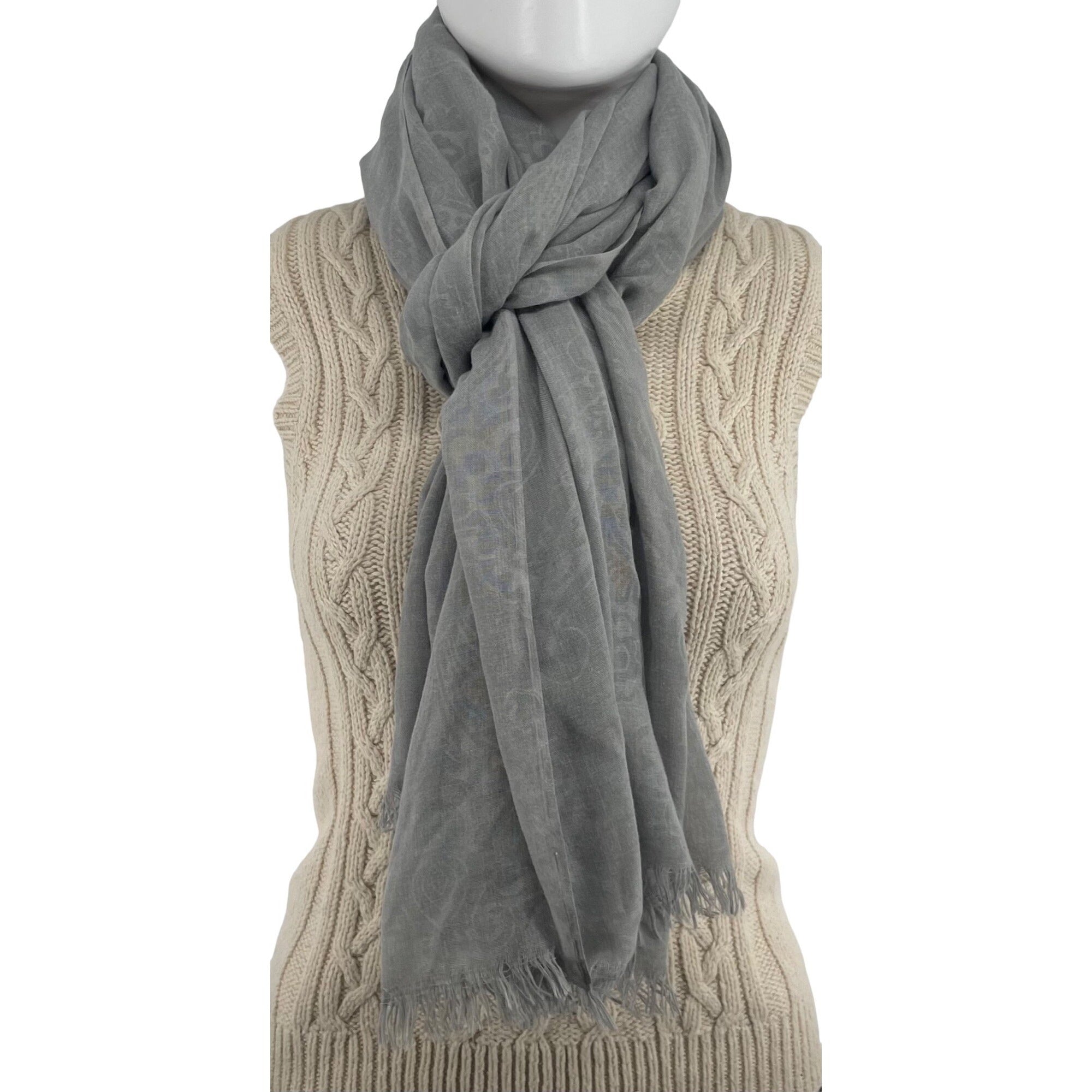 Galeries Lafayette Paris Women's Grey Sheer Scarf W/ Fringe Hem