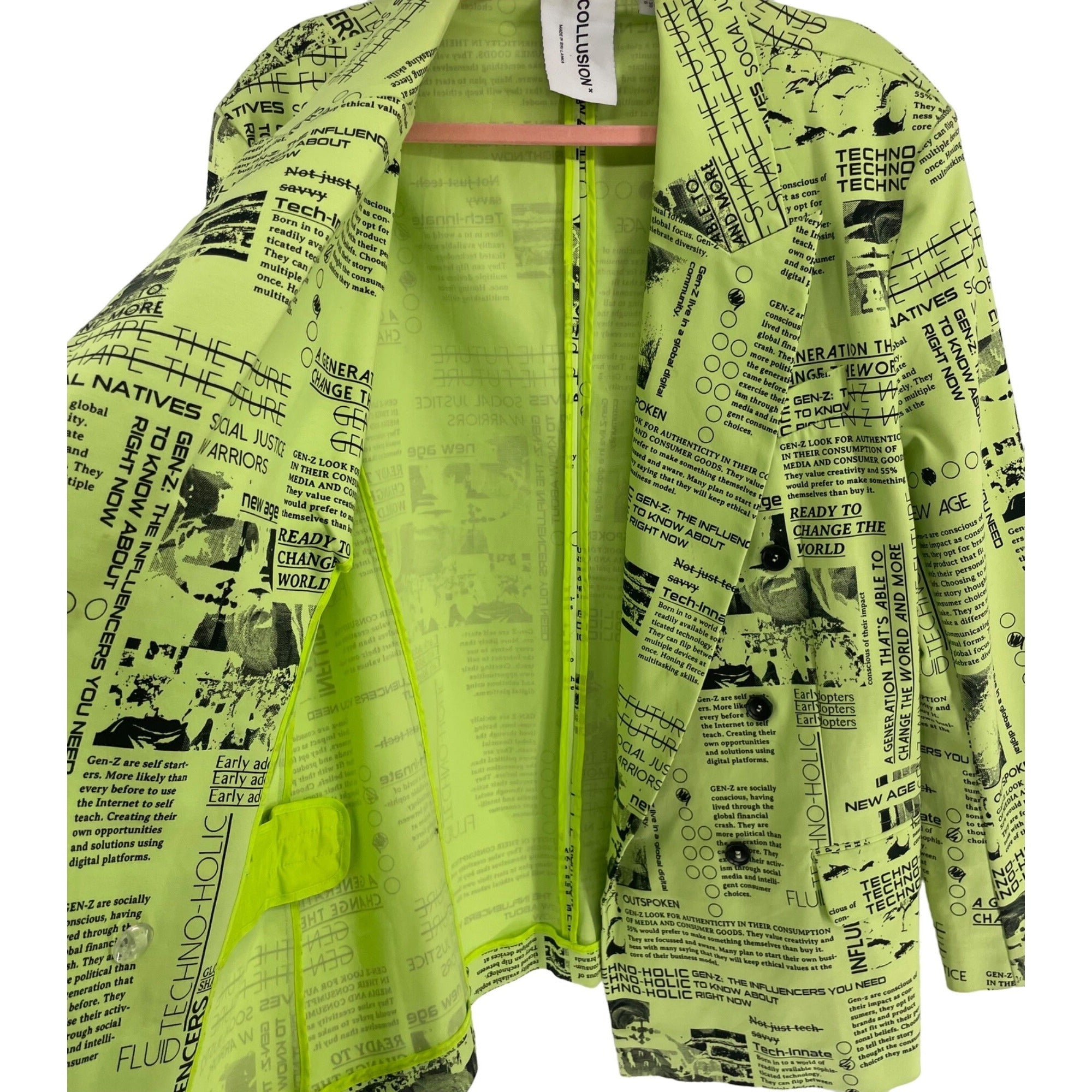 Collusion Unisex Size 6 29S Green/White Gen Z Graphic Double-Breasted Blazer