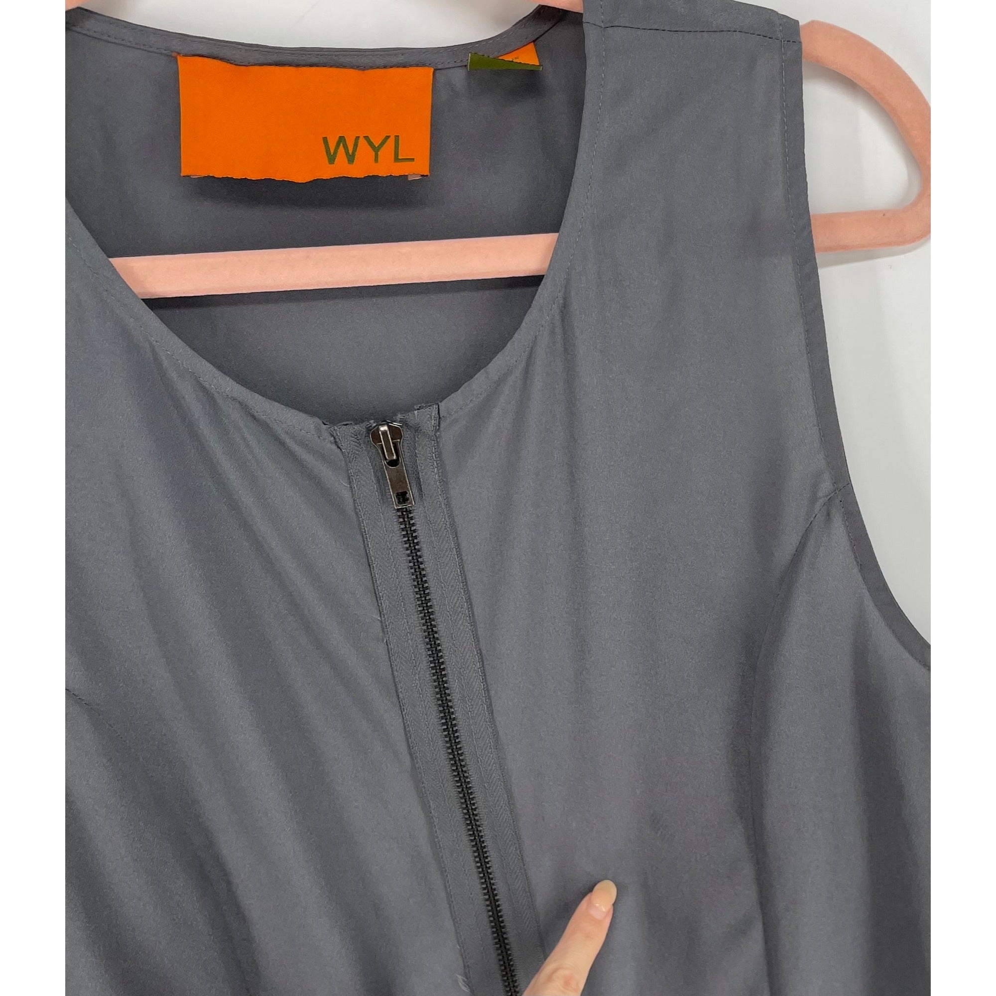 WYL Women's Size Small Grey Sheer Mini Tank Dress W/ Front Zipper & Pockets