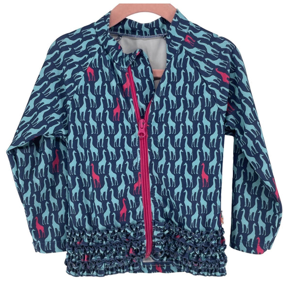 Girl's Size 3T Aqua/Periwinkle/Fuchsia Giraffe Print Surfer Swim Zip-Up Jacket