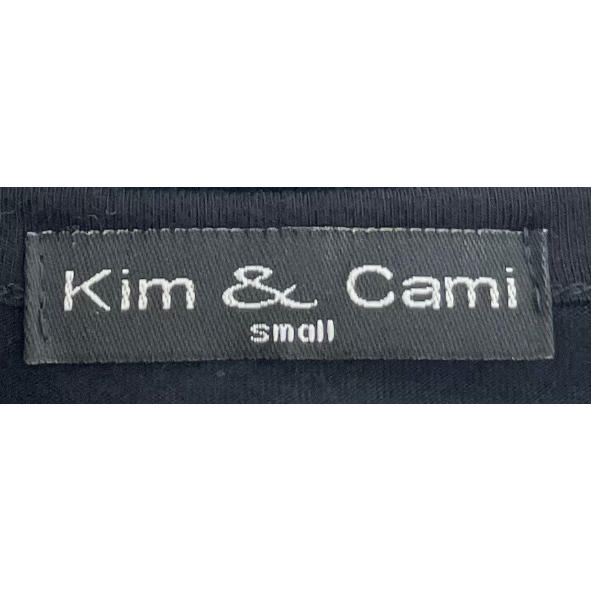 Kim & Cami Women's Size Small Black Crew Neck T-Shirt W/ Sleeve Tassels