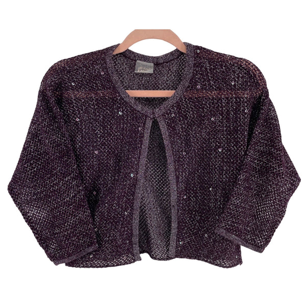 All About You Women's Size Medium Dark Purple Sheer Mesh Sparkly Cardigan