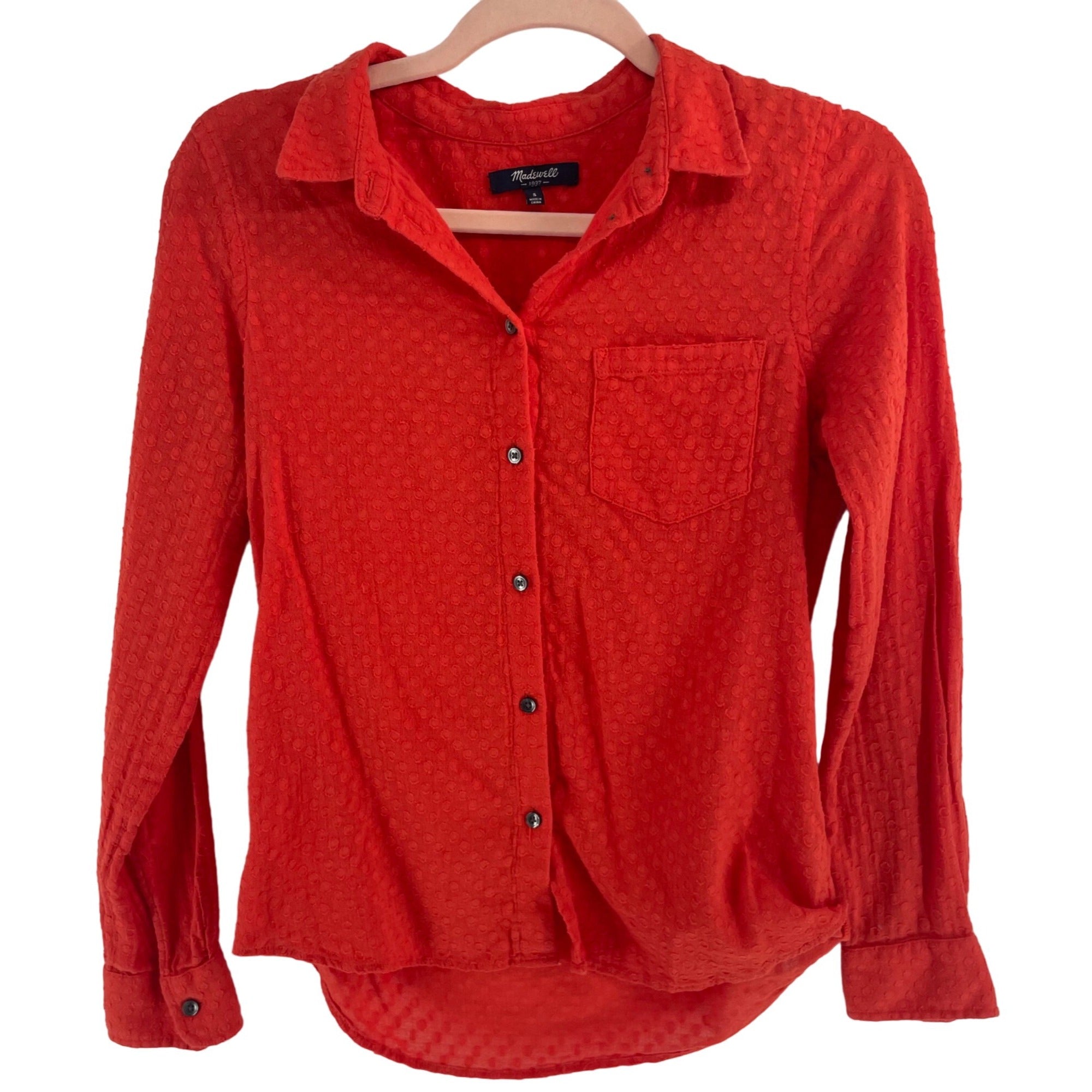 Madewell Women's Size Small Orange Collared Long-Sleeved Button-Down Top