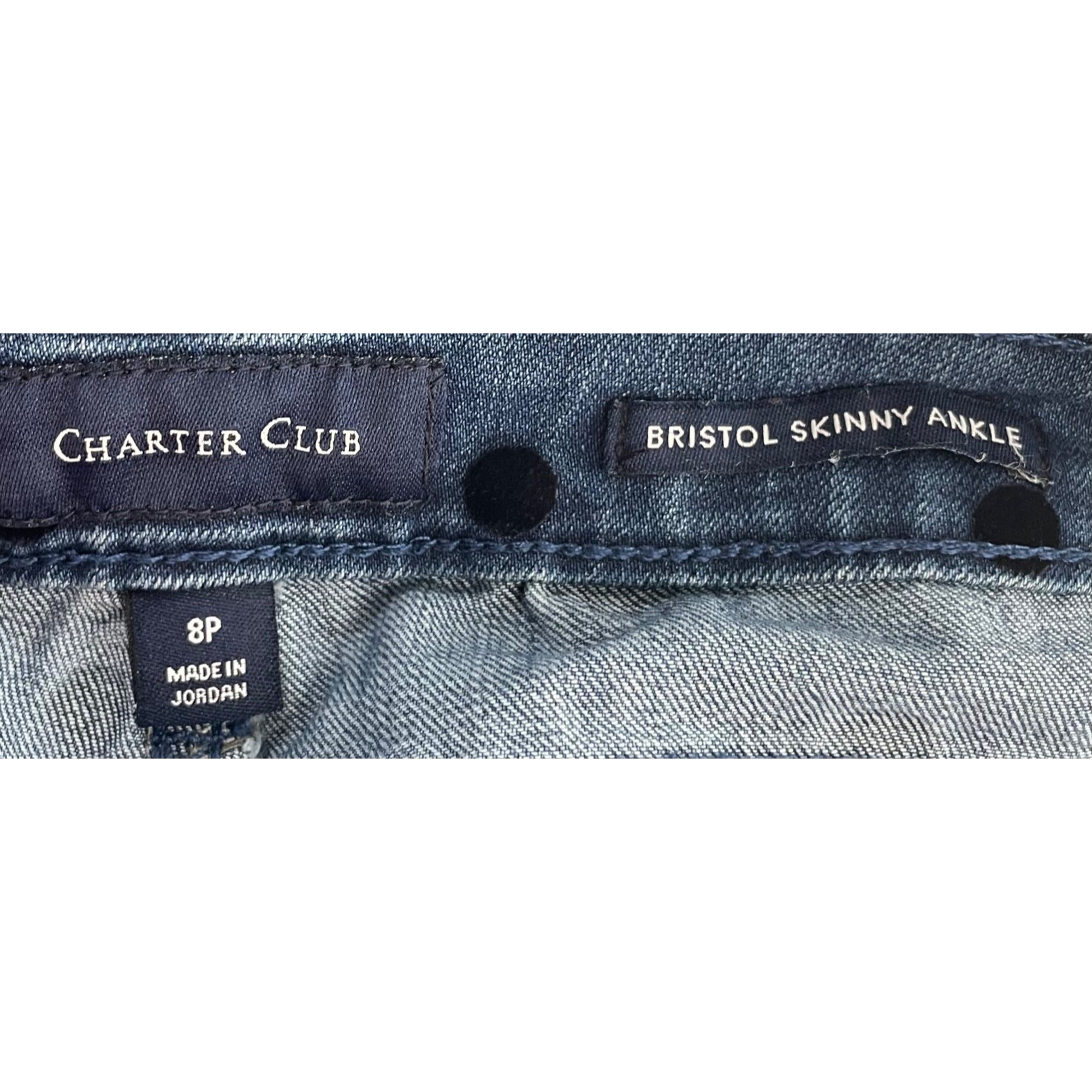 Charter Club Women's Size 8P Black Polka Dot Bristol Skinny Blue Jeans