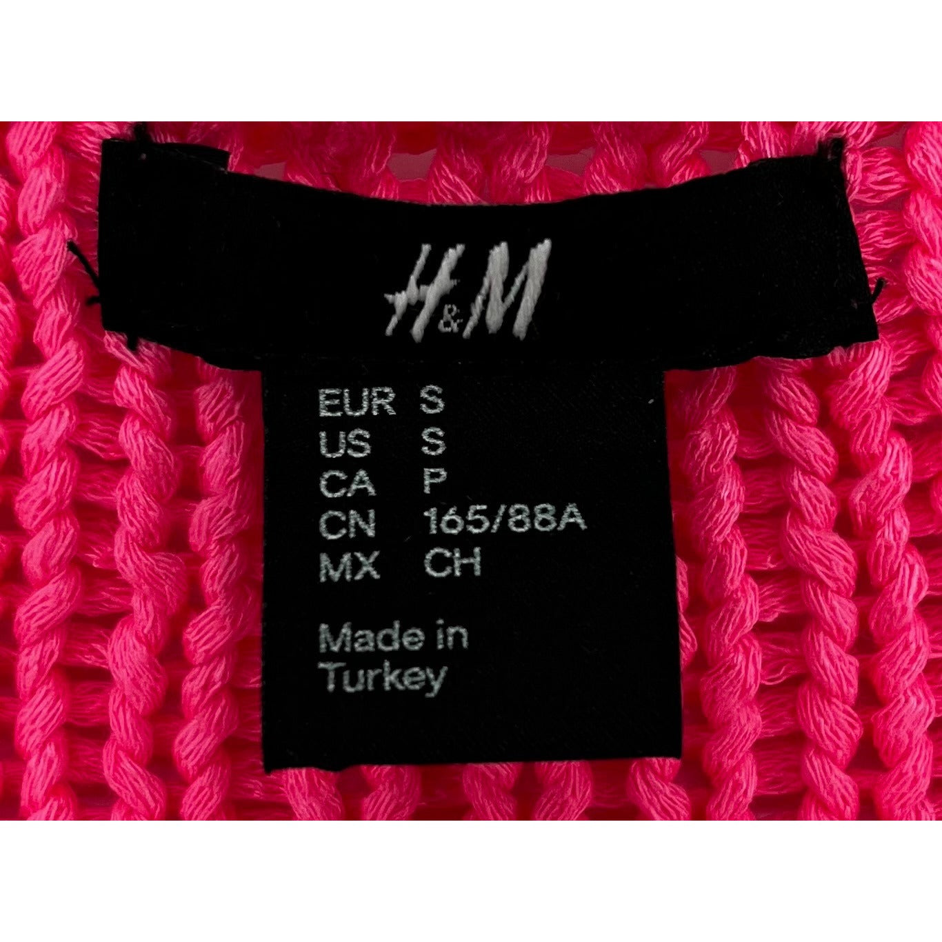 H&M Women's Size Small Hot Neon Pink V-Neck Cable Knit Sweater