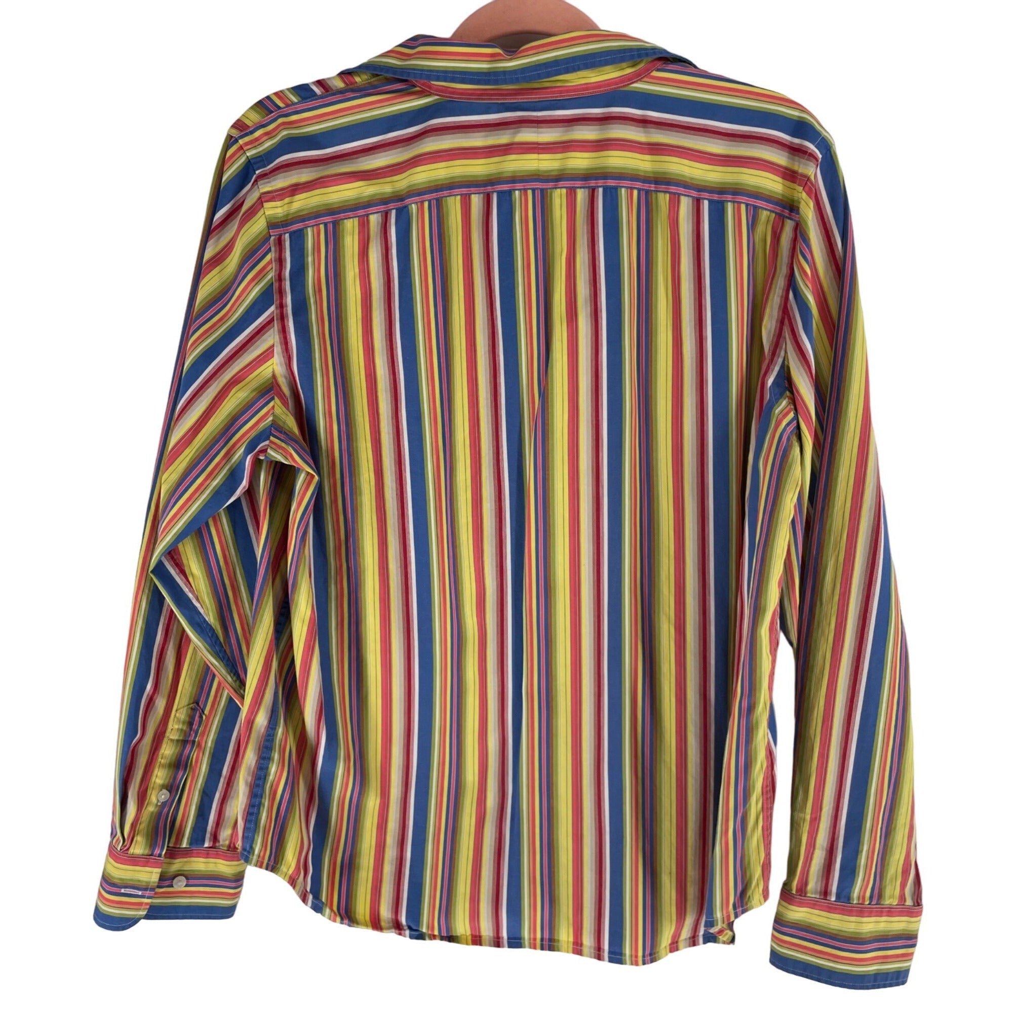 Lauren Ralph Lauren Women's Size Large Button-Down Yellow/Blue/Red Striped Shirt