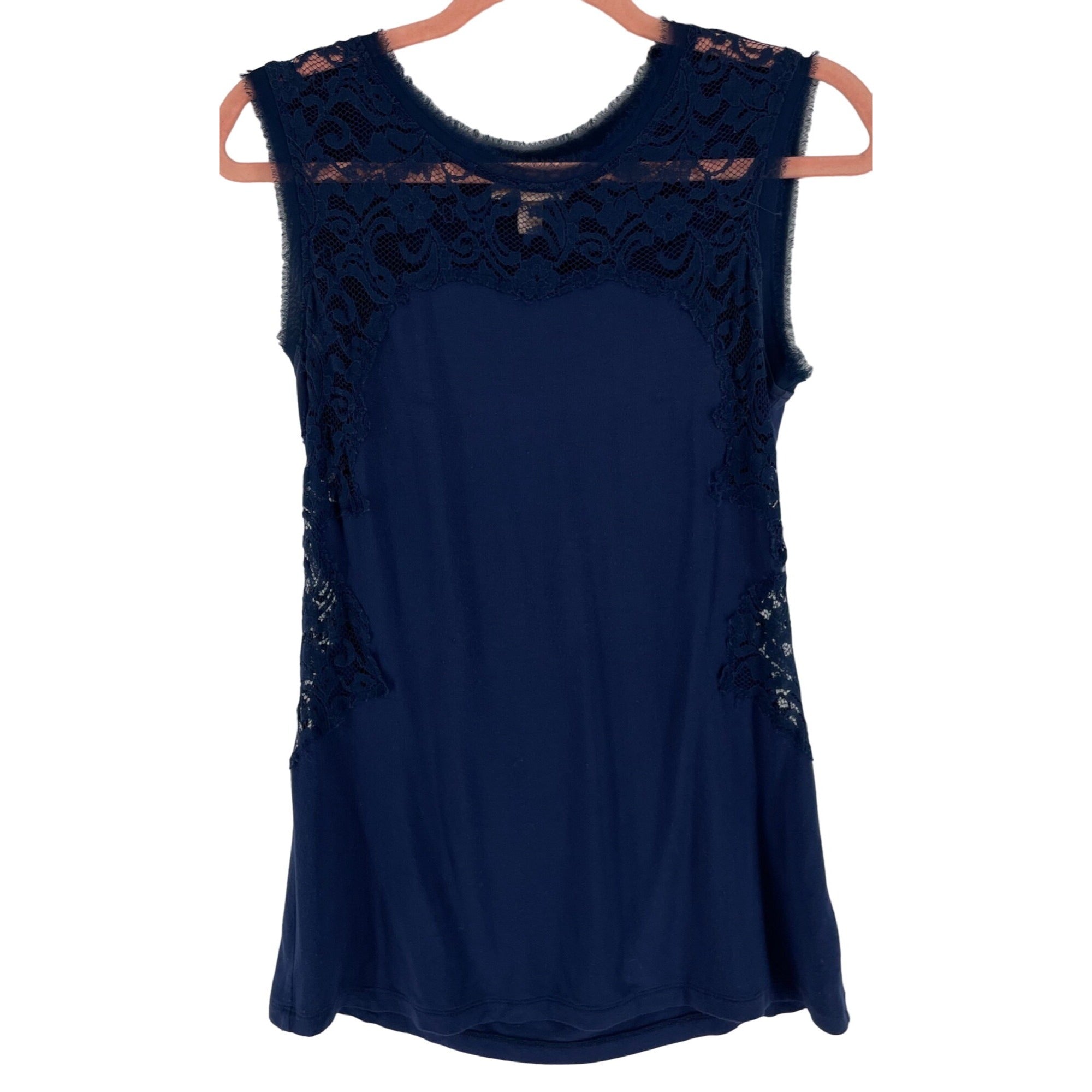 Alberta Ferretti Women's Size Small Navy Blue Lace Fringe & Trim Tank Top