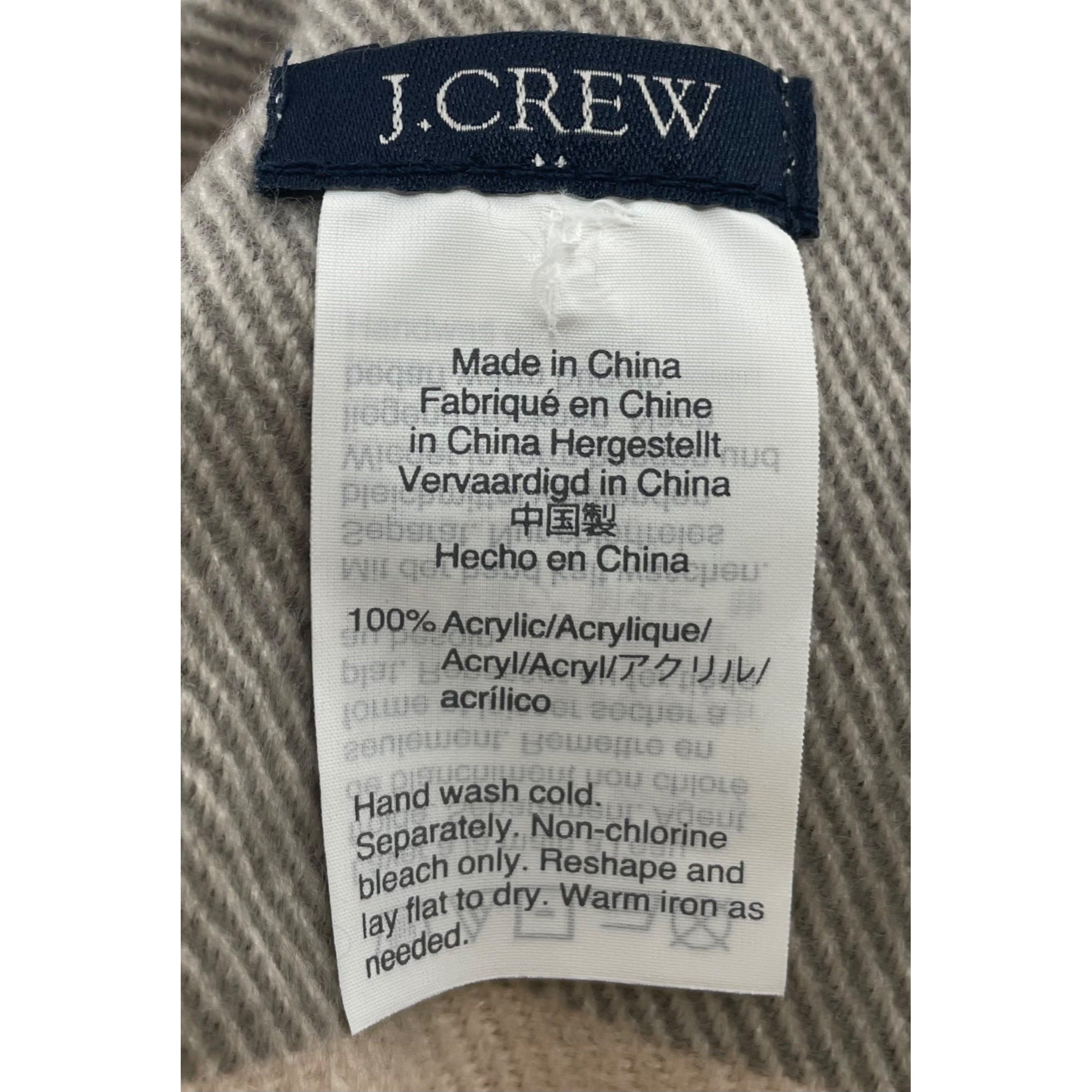 NWOT J. Crew Women's Large Grey & Light Pink Plaid Mock Wool Winter Scarf W/ Tassels