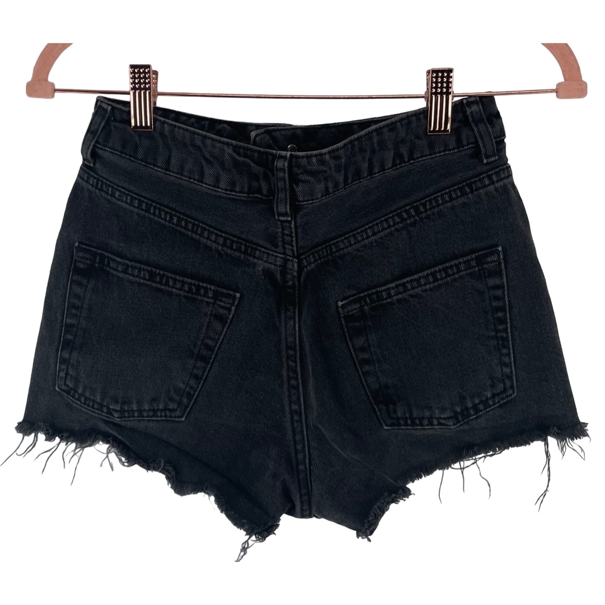 Topshop Moto MOM Women's Size 10 Black Distressed Fringe Hem High Rise Denim Shorts